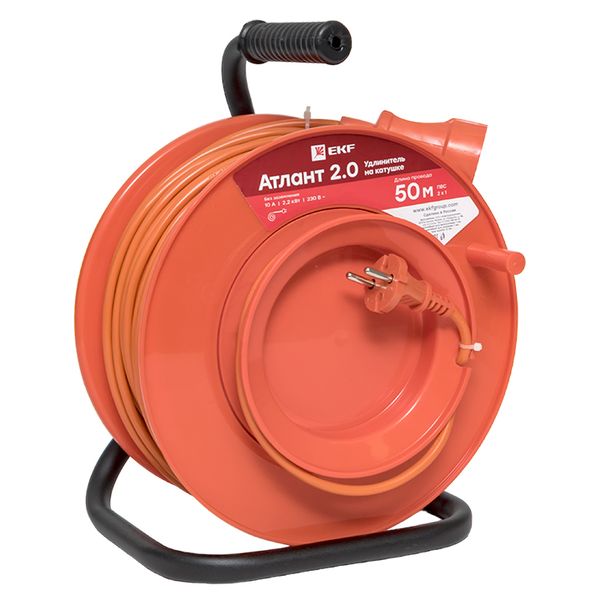 EKF UKA02-10-210-1-50 Удлинитель на катушке "Атлант 2.0" 1 гнездо 50м без заземления ПВС 2*1 10А/2,2кВт PROxima