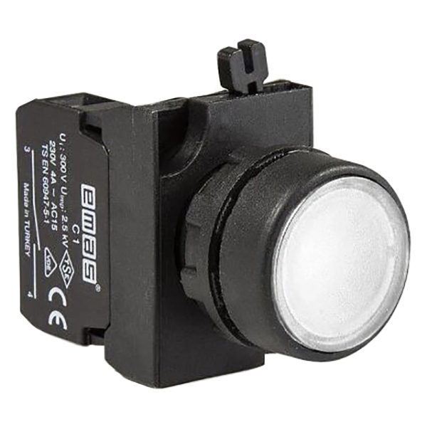 Кнопка нажимная круглая белая CP102DB (1НО+1НЗ)
