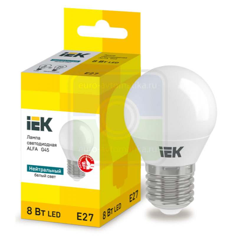 Лампа LED ALFA G45 шар 8Вт 230В 4000К E27 Лампа LED ALFA G45 шар 8Вт 230В 4000К E27