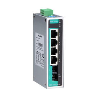 MOXA Коммутатор EDS-205A-M-SC 5 port switch, 4 x 10/100 TX, 1 x 100 FX (multimode), dual power