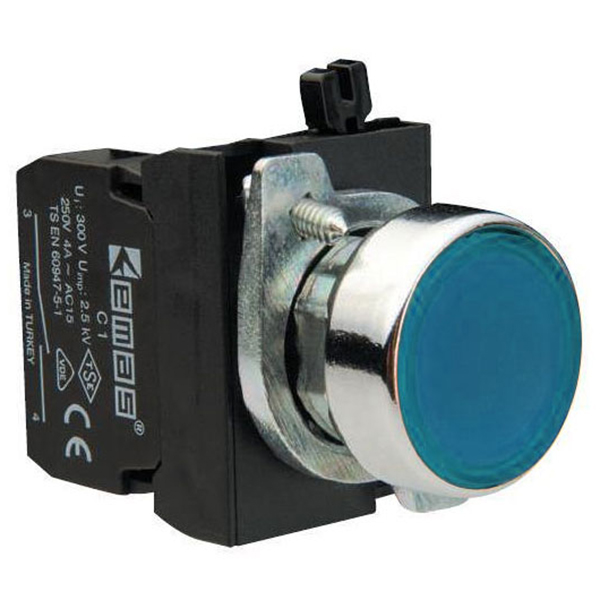 Кнопка нажимная круглая синяя CM102DМ (1НО+1НЗ)