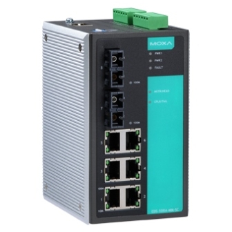 MOXA Коммутатор EDS-508A-SS-SC-80 Ethernet switch with 6 10/100 BaseTx ports, 2 single mode 100BaseFx ports,SC, 80km