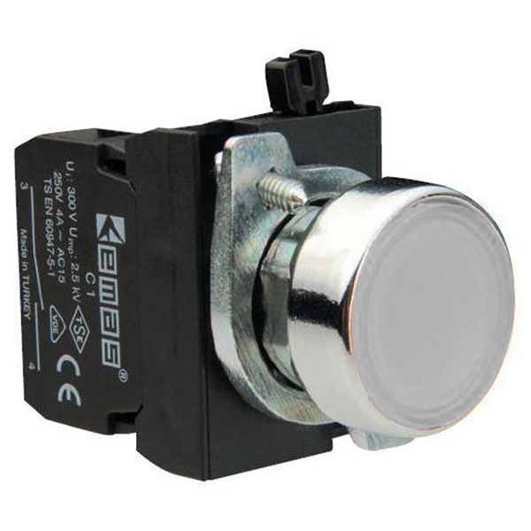 Кнопка нажимная круглая белая CM102DB (1НО+1НЗ)