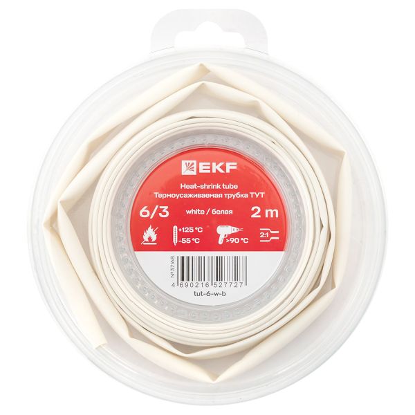 EKF tut-6-w-b Термоусаживаемая трубка ТУТ нг 6/3 белая ролик 2 м EKF