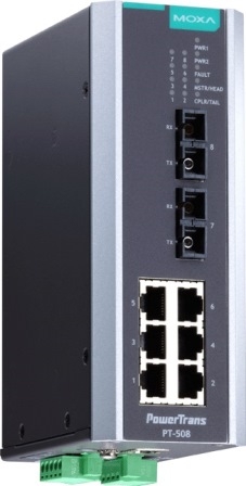 MOXA Коммутатор PT-508-SS-SC-HV IEC 61850-3 Ethernet switch, 6 10/100BaseT(X), 2 100BaseFX single-mode, SC, 1 x 220 VAC, -40~85C