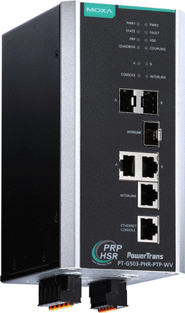 MOXA Модуль резервирования PT-G503-PHR-PTP-WV IEC 61850-3 and IEC 62439-3 full Gigabit managed redundancy box, with 3 10/100/1000BaseT(X) ports or 100/1000Base SFP+ ports, 24/48 VDC