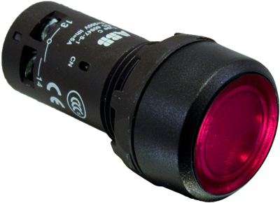 ABB 1SFA619101R1241 Кнопка с подсветкой CP2-12R-01 красная 110-130В AC/DC с плоской клавишей с фиксацией 1НЗ