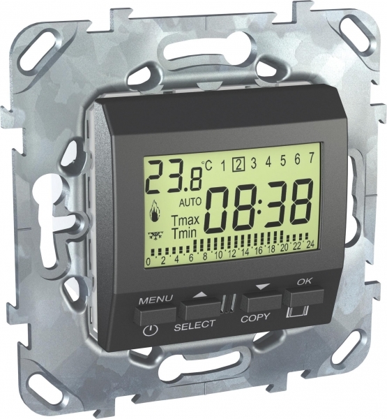 Schneider Electric MGU5.505.12ZD UNICA TOP ТЕРМОСТАТ программируемый, недельный, встроенный термодатчик, ГРАФИТ