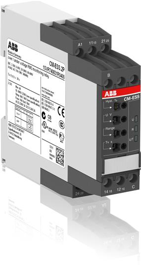 ABB 1SVR730830R0400 Однофазное реле контроля напряжения CM-ESS.2S (диапазоны измерения 3- 30В, 6-60В, 30-300В, 60-600 AC/DC) питание 24-240В AC/DC, 2ПК, винтовые клеммы