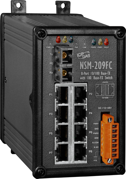 ICP DAS Коммутатор NSM-209FC CR Multi-mode, SC Connector, 8-port 10/100 Mbps with 1 fiber port Switch (RoHS) (Metal case)