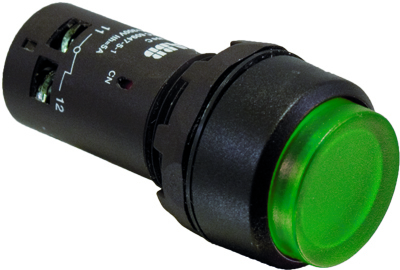 ABB 1SFA619102R1312 Кнопка с подсветкой CP3-13G-10 зеленая 220В AC/DC с выступающей клавишей без фиксации 1НО