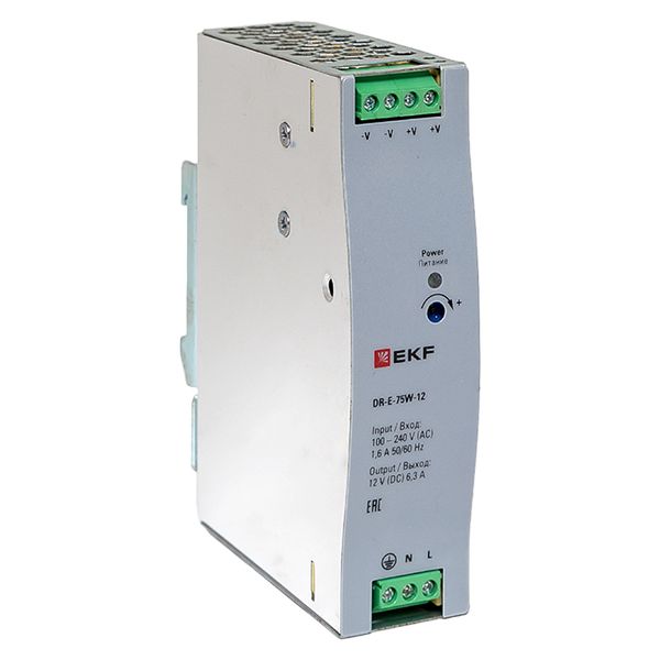 EKF DR-E-75W-12 Блок питания на дин рейку 75Вт,Uвх ~ 220 В AC, Uвых - 12 В DC постоянного тока