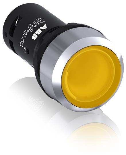 ABB 1SFA619100R3113 Кнопка с подсветкой CP1-31Y-10 желтая 24В AC/DC с плоской клавишей без фиксации 1НО, металл.кольцо
