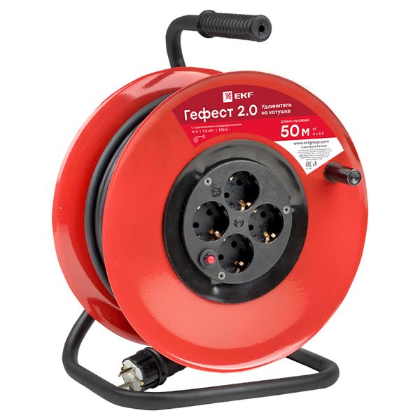EKF UKG02-16-R325-4-50-IP44 Удлинитель на катушке "Гефест 2.0" 4 гнезда 50м с заземлением и предохранителем КГхл 3*2,5 16А/3,5кВт IP44 PROxima