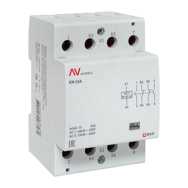 EKF km-av-3-63-22-230V Контактор модульный КМ 63А 2NO+2NC 230VAC (3 мод.) AVERES EKF