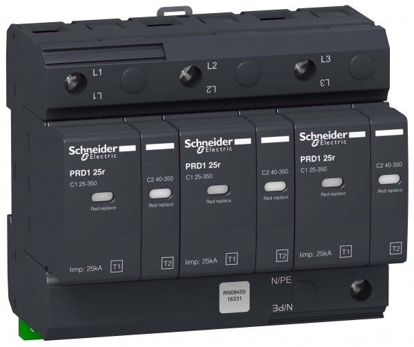 Schneider Electric 16331 PRD1 25r ОПН 3-ПОЛЮСНЫЙ КЛАСС 1+2 СО СМЕННЫМИ КАРТРИДЖАМИ