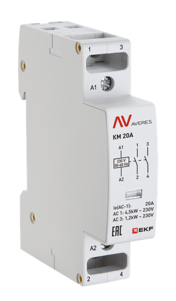 EKF km-av-1-20-02-24V Контактор модульный КМ 20А 2NC 24VAC (1 мод.) AVERES EKF