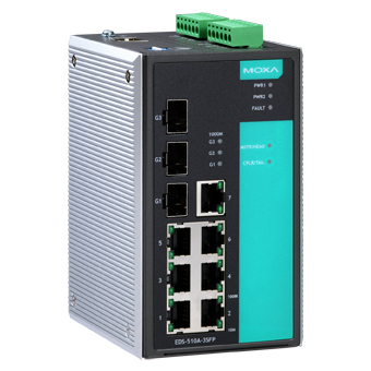 MOXA Коммутатор EDS-510A-3SFP-T Ethernet Switch 7*10/100BaseT(X) ports, 3*SFP (mini-GBIC) ports, t:-40/+75