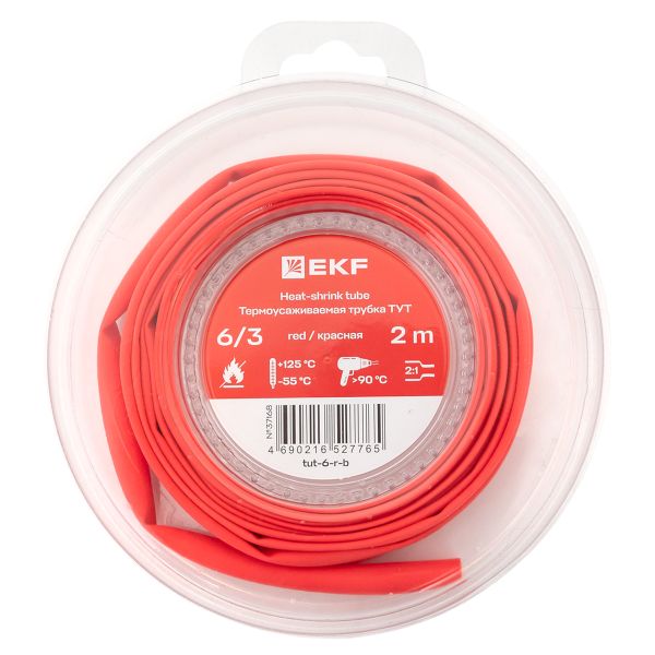 EKF tut-6-r-b Термоусаживаемая трубка ТУТ нг 6/3 красная ролик 2 м EKF