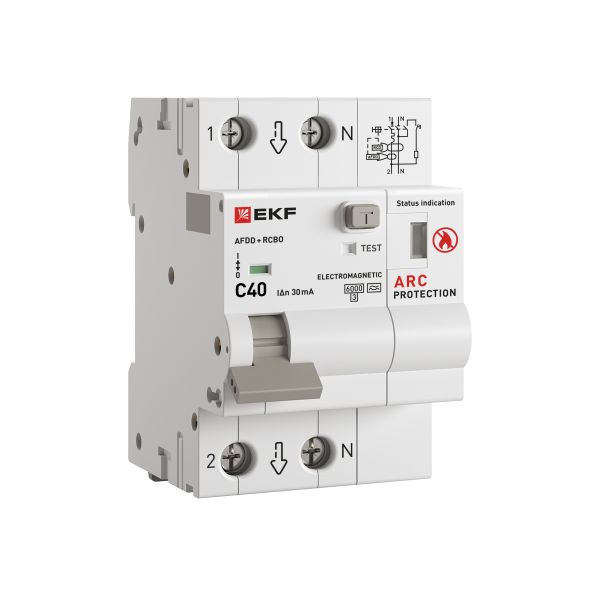 EKF afdd-rcbo-2-40C-30em-pro Устройство защиты от дугового пробоя с автоматическим выключателем дифференциального тока (УЗДП + АВДТ) 1P+N 40А 30мА характеристика С тип А 6 кА PROXIMA EKF