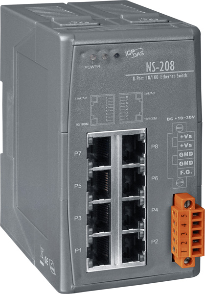 ICP DAS Коммутатор NS-208R CR Unmanaged EN50155 8-port Industrial 10/100 Mbps Ethernet Switch (RoHS)