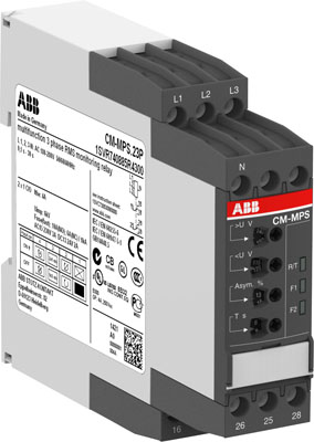ABB 1SVR740885R3300 Реле контроля CM-MPS.21P с контр нуля, Umin/Umax=3х180-220В/240-280BAC, 2ПК, пружинные клеммы