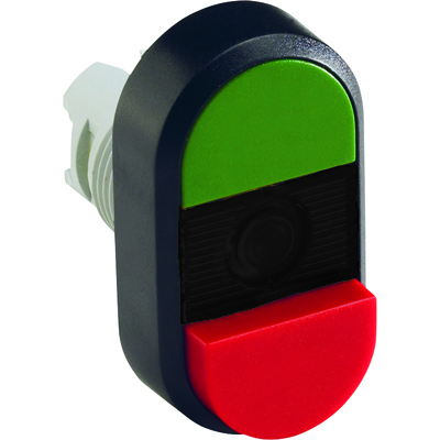 ABB 1SFA611143R1106 Кнопка двойная MPD14-11B (зеленая/красная-выступающая) непрозрачная черная линза с текстом (ON/OFF)