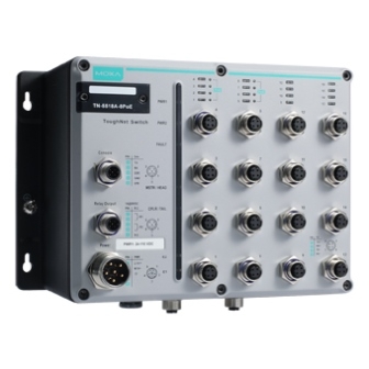 MOXA Коммутатор TN-5518A-8PoE-2GTXBP-WV-T L2 Managed Ethernet switch with 8* 10/100BaseT(X) ports and 8 * 802.3at PoE+ M12 connectors, 2 10/100/1000 Base-T(X) M12 connectors with bypass function, 24 - 110 VDC, t: -40/75