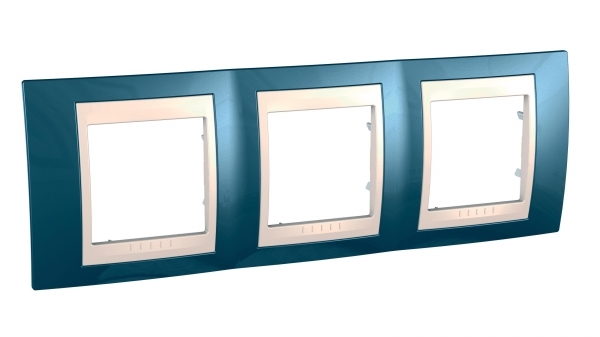 Schneider Electric MGU6.006.554 UNICA ХАМЕЛЕОН РАМКА 3-постовая, горизонтальная, БЕЖЕВЫЙ/ ГОЛУБОЙ ЛЕД