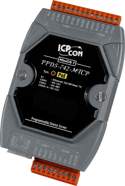 ICP DAS Преобразователь PPDS-742-MTCP CR Programmable Device Server with PoE, Modbus Gateway, 3 RS-232 ports and 1 RS-485 port