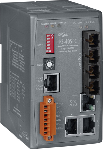 ICP DAS Коммутатор RS-405FC CR 3-Port 10/100 Base-T with 2-Port 100 Base-FX Fiber Redundant Ring Switch (RoHS)