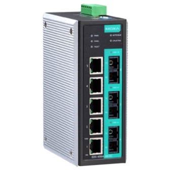 MOXA Коммутатор EDS-408A-3S-SC-48-T Ethernet switch, 5 10/100 BaseTx ports, 3 single mode 100BaseFx,SC, -48V, t:-40/+75C