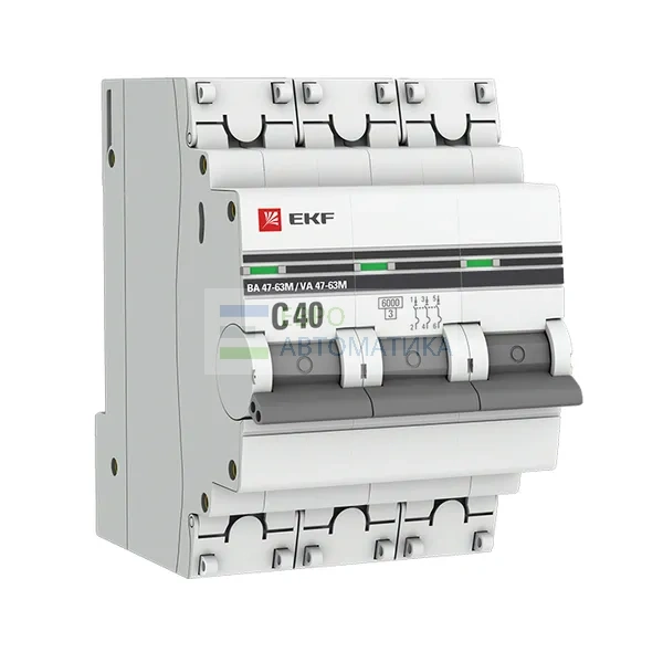 EKF mcb4763m-6-3-40C-pro Автоматический выключатель ВА 47-63M 3P 40А (C) 6кА без теплового расцепителя PROxima EKF