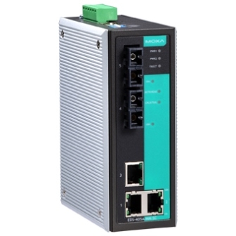 MOXA Коммутатор EDS-405A-SS-SC-T Entry-level Industrial Managed Ethernet Switch with 3 10/100BaseT(X) ports, 2 single mode 100BaseFX ports, SC connector, t: -40/75