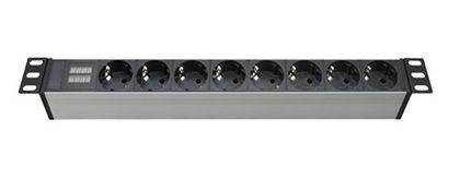DKC R519SH8CD Блок распределения питания ДКС (PDU) 19" горизонтальный 1U 16A с индикацией, Вых:8 х Schuko, Вх:Schu