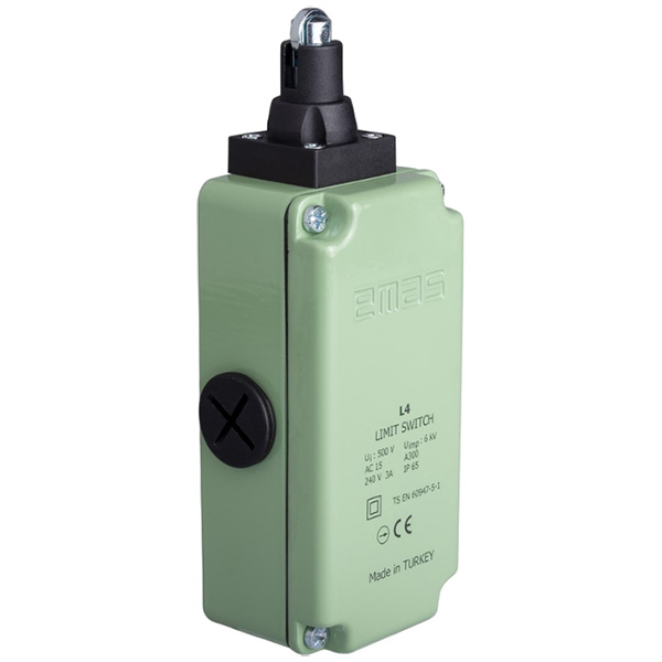 L4K16MUM331 Выключатель концевой линейный 3-х направленный с пластмассовой консолью и стальным плунжером и роликок Ф13мм (2НО+2НЗ)