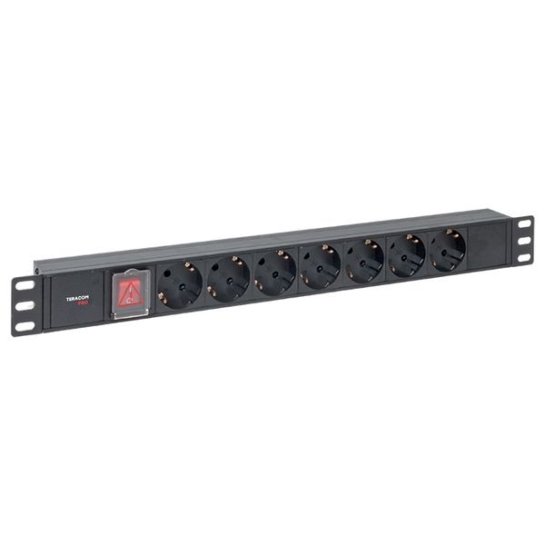 EKF TRP-HPD-LS-10A-7SH-C14 Блок розеток PDU TERACOM PRO 19" 1U 10А/250В 7 розеток Schuko с выключателем без шнура питания входной разъем C14 корпус алюминий черный