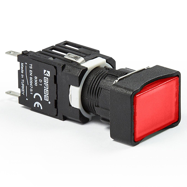 Кнопка нажимная, возвратная, прямоугольная, красная (1НО)