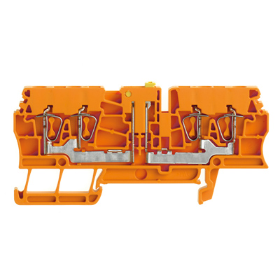 Weidmuller 7920940000 ZTR 2.5/4AN OR Исполнение: Измерительная клемма с размыкателем, Пружинное соединение, 2.5 мм.кв, 400 V, 16 A, поворотный, оранжевый