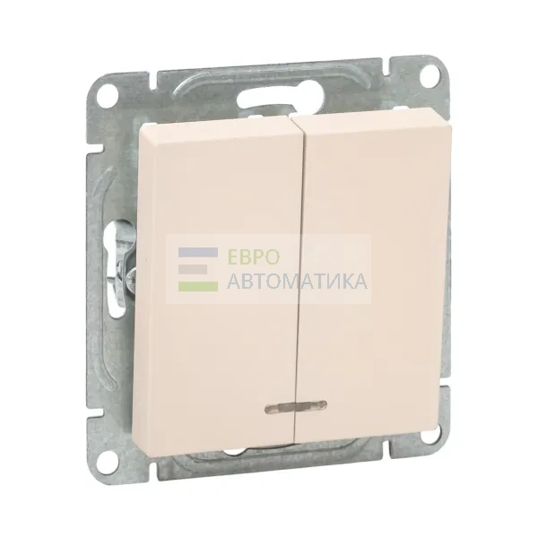 EKF UP1-SWI-24 Механизм выключателя, двухклавишный, с подсветкой, кремовый Эпика EKF