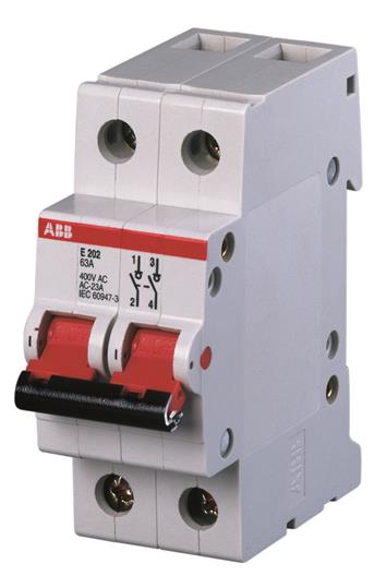 ABB 2CDE282001R0100 Рубильник 2пол. E202r 100A рычаг крас.