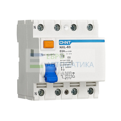 CHINT 400301 ВДТ (УЗО) NXL-63 4P 25А 100мА 10кА тип AC AX (R)
