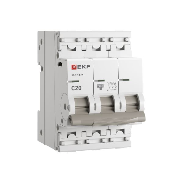 EKF M634320C Автоматический выключатель ВА 47-63N 3P 20А (C) 4,5 кА PROXIMA EKF