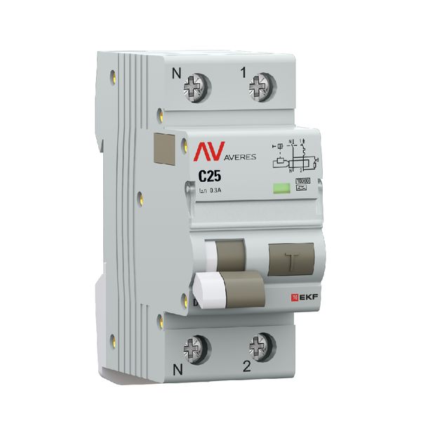 EKF rcbo10-1pn-25C-300-a-av Дифференциальный автомат DVA-10 1P+N 25А (C) 300мА (A) 10кА EKF AVERES