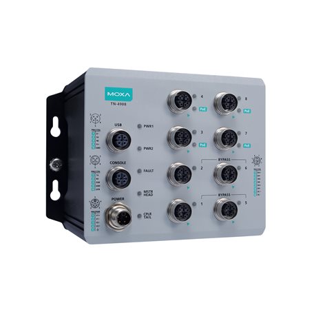 MOXA Маршрутизатор TN-4908-ETBN-4GTXBP-WV-CT-T 4*FE + 4*GE ETBN router with 4*GE BP port, 24-110 VDC power input, conformal coating, t: -40/70, IP40