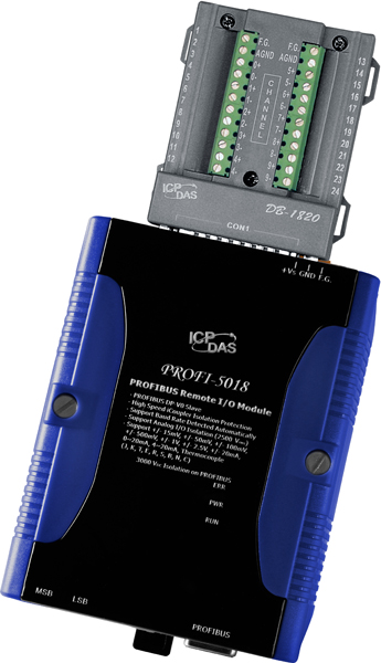 ICP DAS Модуль PROFI-5018/S CR PROFIBUS Remote I/O Module (10-Channel Thermocouple input) (ROHS) include PROFI-5018 module and a DB-1820 daughter board