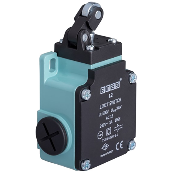 L2K13MIM31 Выключатель концевой быстрого переключения угловой 1-но направленный с пластмассовой консолью и металлическим роликом Ф14мм (1НО+1НЗ)