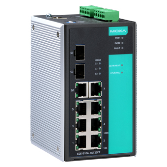MOXA Коммутатор EDS-510A-1GT2SFP-T Ethernet Switch 7*10/100BaseT(X), 1*10/100/1000BaseT(X), 2*SFP, t:-40/+75