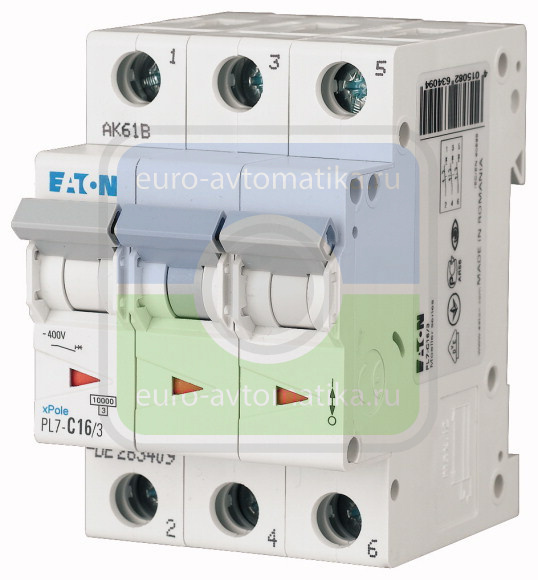 Автоматический выключатель 2,5А, кривая отключения B, 3 полюс, откл. способность 10 кА (PL7-B2,5/3)