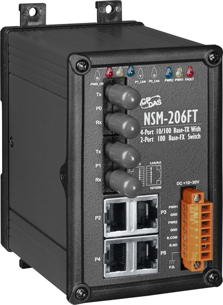 ICP DAS Коммутатор NSM-206FT CR Unmanaged 4-Port Industrial 10/100 Base-T(X) with Dual 100 Base-FX Switch (RoHS)